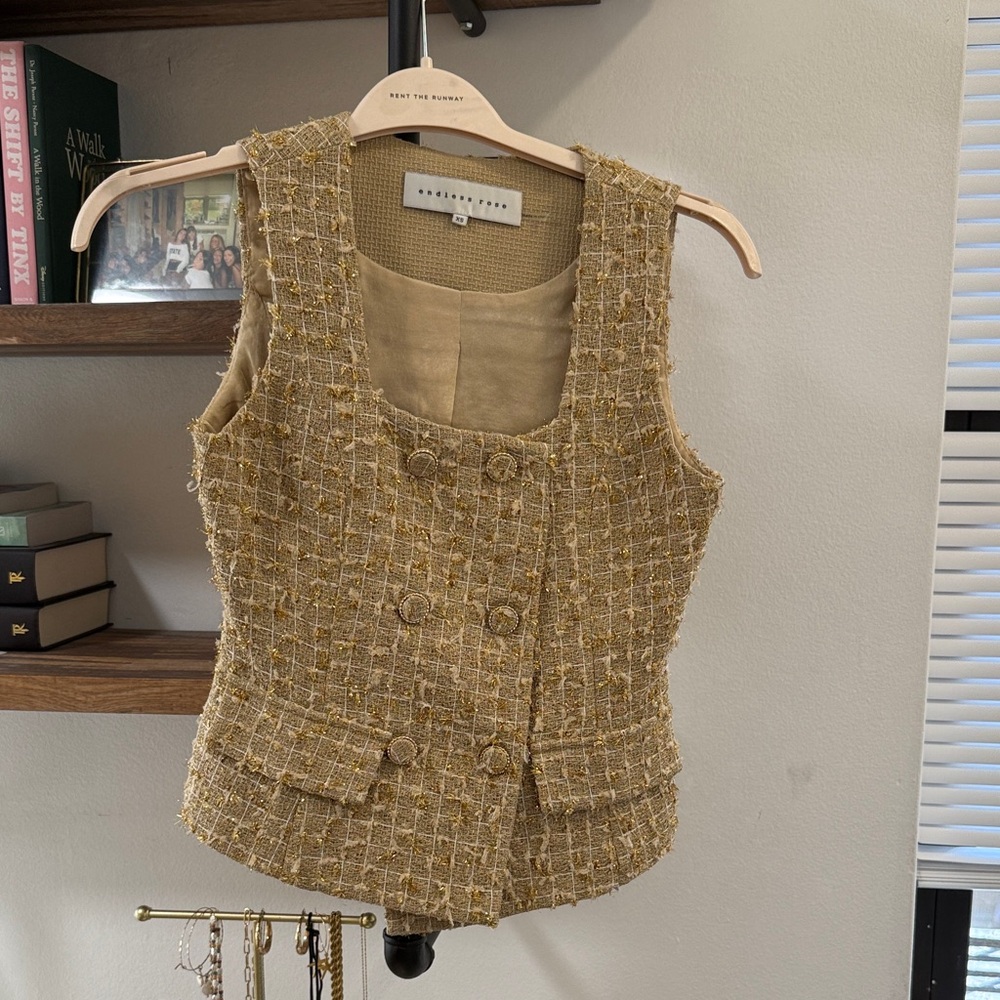 Endless Rose Gold-Tone Tweed Button Front Vest